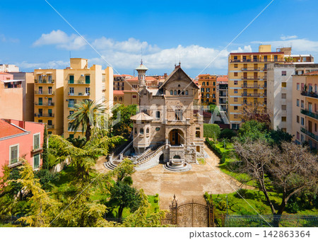 Villino Florio villa aerial panoramic view in Palermo Villino Florio villa aerial panoramic view in Palermo 142863364
