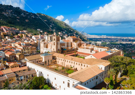 Monreale Cathedral or Duomo di Monreale aerial view, Palermo Monreale Cathedral or Duomo di Monreale aerial view, Palermo 142863366