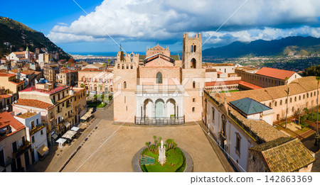 Monreale Cathedral or Duomo di Monreale aerial view, Palermo 142863369