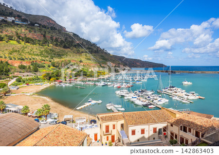 Castellammare del Golfo port aerial panoramic view Castellammare del Golfo port aerial panoramic view 142863403