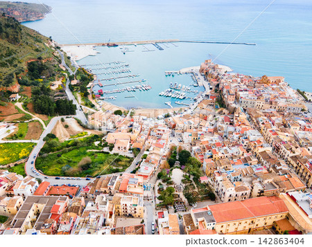 Castellammare del Golfo port aerial panoramic view 142863404