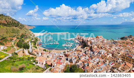 Castellammare del Golfo port aerial panoramic view Castellammare del Golfo port aerial panoramic view 142863405