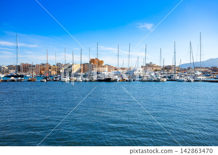 Trapani city port aerial panoramic view in Sicily 142863470