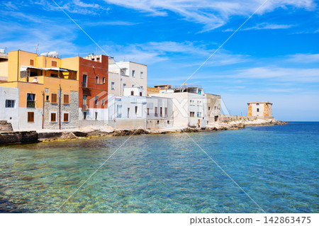 Colorful houses at the Piazzetta del Tramonto, Trapani Colorful houses at the Piazzetta del Tramonto, Trapani 142863475