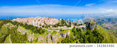 Erice town aerial panoramic view in Sicily Erice town aerial panoramic view in Sicily 142863480