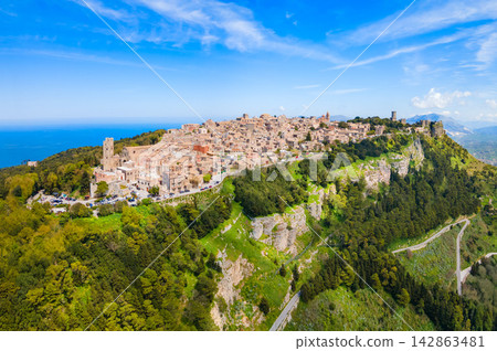 Erice town aerial panoramic view in Sicily Erice town aerial panoramic view in Sicily 142863481