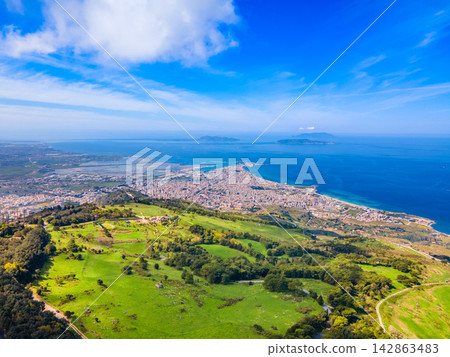 Trapani city aerial panoramic view in Sicily Trapani city aerial panoramic view in Sicily 142863483