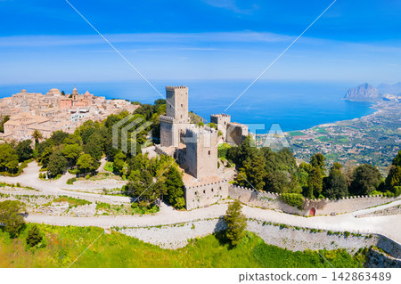 The Balio Towers aerial panoramic view in Erice The Balio Towers aerial panoramic view in Erice 142863489