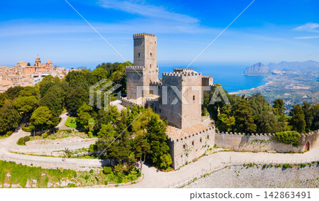 The Balio Towers aerial panoramic view in Erice The Balio Towers aerial panoramic view in Erice 142863491