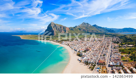 San Vito Lo Capo beach aerial panoramic view 142863499
