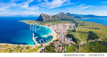 San Vito Lo Capo beach aerial panoramic view 142863501