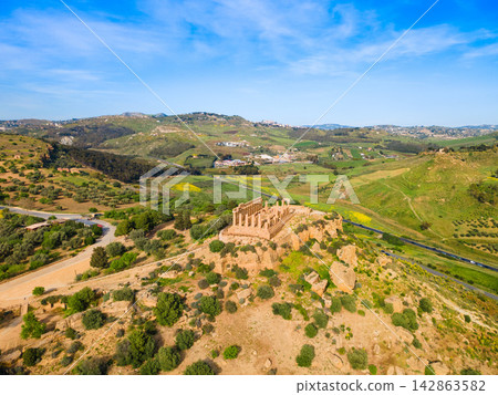 Temple of Hera aerial panoramic view, Agrigento Temple of Hera aerial panoramic view, Agrigento 142863582