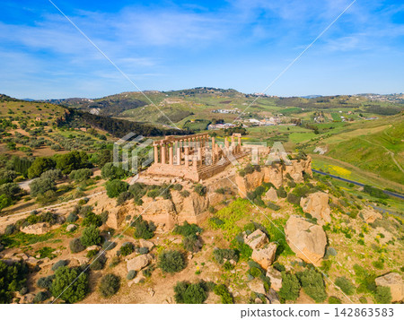Temple of Hera aerial panoramic view, Agrigento Temple of Hera aerial panoramic view, Agrigento 142863583