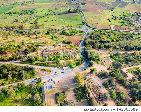 Temple of Heracles aerial panoramic view, Agrigento 142863589