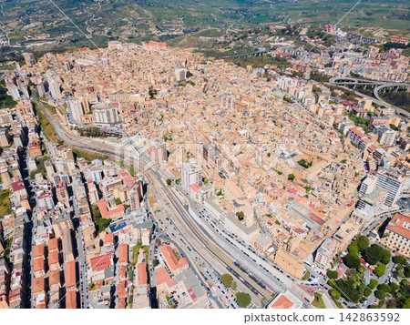 Agrigento city centre aerial panoramic view, Sicily Agrigento city centre aerial panoramic view, Sicily 142863592
