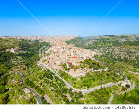 Ragusa city aerial panoramic view in Sicily, Italy Ragusa city aerial panoramic view in Sicily, Italy 142863632