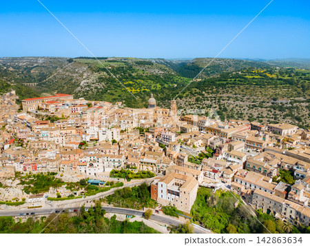 Ragusa city aerial panoramic view in Sicily, Italy Ragusa city aerial panoramic view in Sicily, Italy 142863634