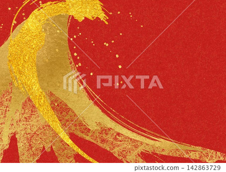 A luxurious red and gold brush art background on Japanese paper. A luxurious red and gold brush art background on Japanese paper. 142863729