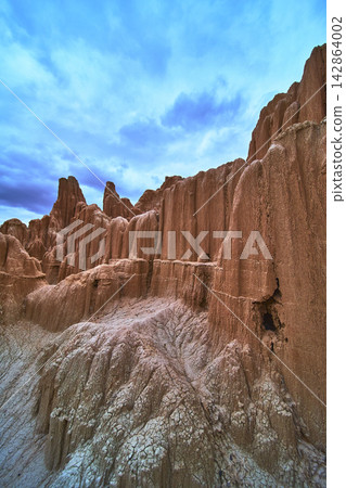 Cathedral Gorge State Park Slot Canyon Formations Under Dramatic Nevada Sky 142864002