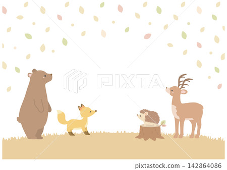 Autumn leaves and forest animals, autumn background illustration Autumn leaves and forest animals, autumn background illustration 142864086
