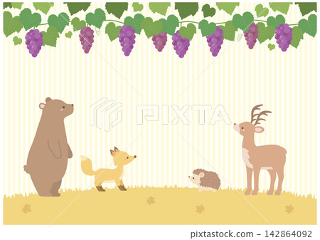 時尚的秋季背景插圖,以葡萄和動物為主題。 時尚的秋季背景插圖,以葡萄和動物為主題。 142864092