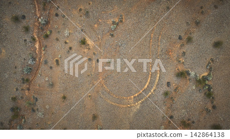 Aerial Desert Trail Curves and Vegetation Top Down Nevada Aerial Desert Trail Curves and Vegetation Top Down Nevada 142864138