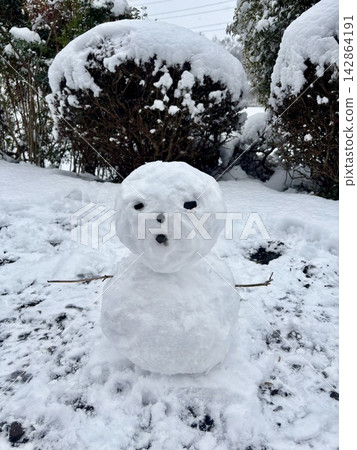 在雪地花園裡堆砌的手工雪人 142864191
