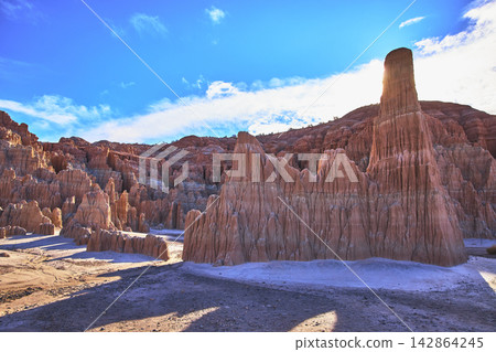 Cathedral Gorge State Park Dramatic Rock Formations Under Bright Blue Nevada Sky Cathedral Gorge State Park Dramatic Rock Formations Under Bright Blue Nevada Sky 142864245