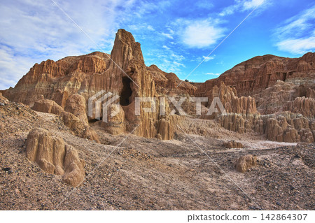 Cathedral Gorge Rock Formations Cave Entrance and Desert Landscape Nevada Cathedral Gorge Rock Formations Cave Entrance and Desert Landscape Nevada 142864307