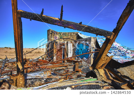 Abandoned Graffiti Covered Ruins at Lake Dolores Water Park California Desert Abandoned Graffiti Covered Ruins at Lake Dolores Water Park California Desert 142864530