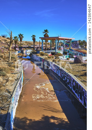 Abandoned Graffiti Covered Water Channel and Desert Pavilion at Lake Dolores Water Park Abandoned Graffiti Covered Water Channel and Desert Pavilion at Lake Dolores Water Park 142864647