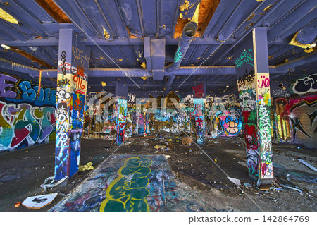 Abandoned Graffiti Covered Interior at Lake Dolores Water Park in California Abandoned Graffiti Covered Interior at Lake Dolores Water Park in California 142864769