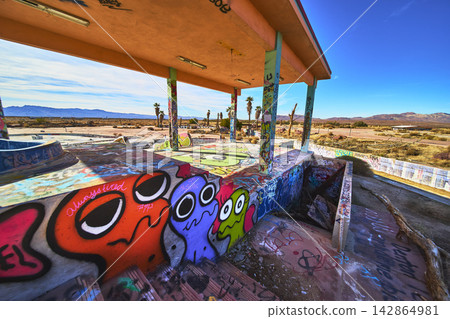 Abandoned Lake Dolores Water Park Graffiti Art Colorful Urban Decay California Abandoned Lake Dolores Water Park Graffiti Art Colorful Urban Decay California 142864981