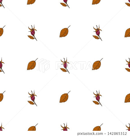 Vector seamless pattern with autumn rosehip berries and brown leaves on white background. Minimalist floral print for vintage wrapping gift paper. Vector seamless pattern with autumn rosehip berries and brown leaves on white background. Minimalist floral print for vintage wrapping gift paper. 142865312