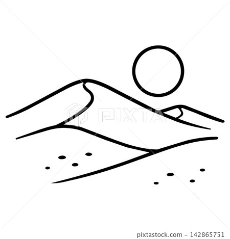 Calm desert sand dune landscape under shining sun outline for kids animal habitat coloring book bringing peaceful joy to simple outdoor adventure 142865751