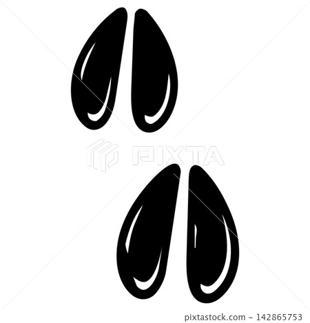 Wild animal hoof print silhouette illustration conveying mysterious tracking mood for kids nature coloring book activity page design on clean white backdrop Wild animal hoof print silhouette illustration conveying mysterious tracking mood for kids nature coloring book activity page design on clean white backdrop 142865753