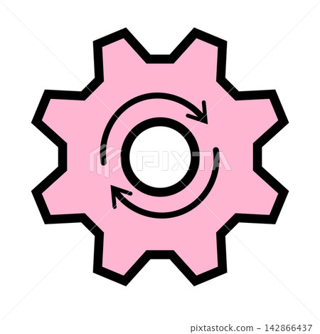 Process automation and system update icon featuring a pink gear wheel with circular rotation arrows inside, ideal for workflow optimization, data synchronization, mechanical engineering, and digital t Process automation and system update icon featuring a pink gear wheel with circular rotation arrows inside, ideal for workflow optimization, data synchronization, mechanical engineering, and digital t 142866437
