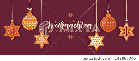 christmas card with hanging gingerbread cookies decoration vector illustration christmas card with hanging gingerbread cookies decoration vector illustration 142867040