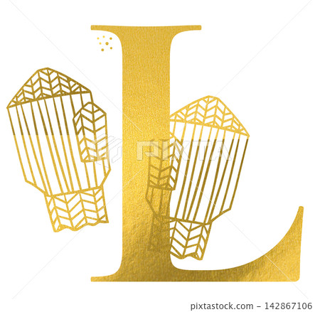 Golden letter L monogram with hand drawn outline cozy winter mittens illustration. Elegant luxury metallic gold alphabet design element for invitations. Initial christmas decoration clip art. Golden letter L monogram with hand drawn outline cozy winter mittens illustration. Elegant luxury metallic gold alphabet design element for invitations. Initial christmas decoration clip art. 142867106
