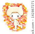 A hand-drawn illustration of a cute girl in a costume. 142867271