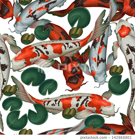 Seamless pattern with koi fishes. Vector. Seamless pattern with koi fishes. Vector. 142868801