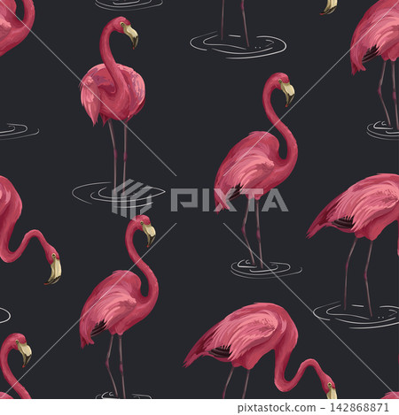 Seamless pattern with flamingos. Vector. Seamless pattern with flamingos. Vector. 142868871