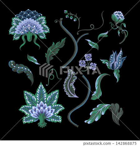 Indian floral ornament elements isolated. Vector. Indian floral ornament elements isolated. Vector. 142868875