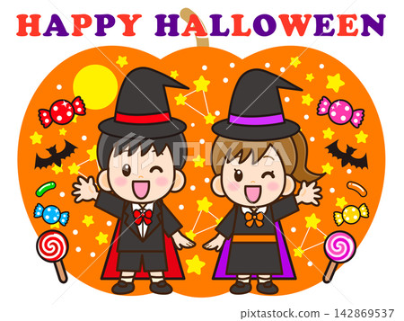 Illustration of a child in costume celebrating Halloween (3) Illustration of a child in costume celebrating Halloween (3) 142869537