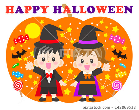Illustrations of children in costumes celebrating Halloween (Part 4) 142869538
