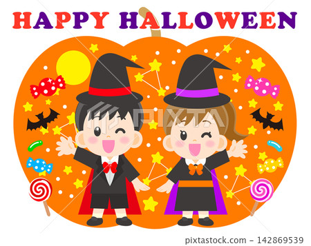 5 illustrations of children in costumes celebrating Halloween 5 illustrations of children in costumes celebrating Halloween 142869539