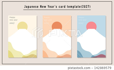 Mount Fuji New Year's card template set (2027) Mount Fuji New Year's card template set (2027) 142869579
