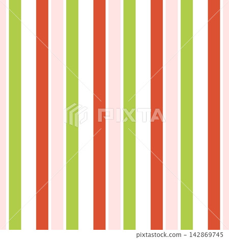 Vector seamless pattern with colorful vertical stripes. Fresh summer background texture in green, orange, pink for textile, wallpaper, and wrapping. 142869745