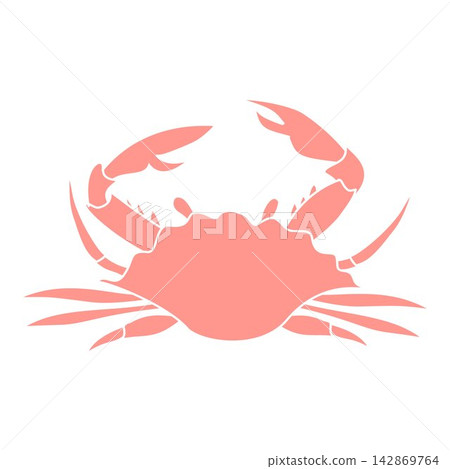 Vector illustration of pink crab silhouette on white background. Marine creature graphic for seafood restaurant logo, beach print, and menu design. 142869764