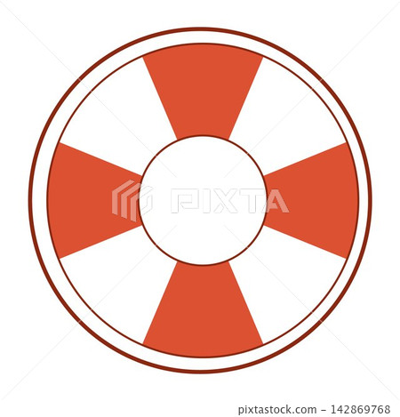 Vector illustration of a classic nautical red and white striped lifebuoy. Symbol of safety, help, and rescue at sea for maritime and summer design. Vector illustration of a classic nautical red and white striped lifebuoy. Symbol of safety, help, and rescue at sea for maritime and summer design. 142869768